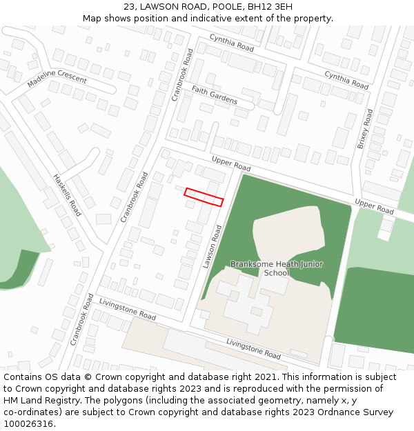23, LAWSON ROAD, POOLE, BH12 3EH: Location map and indicative extent of plot