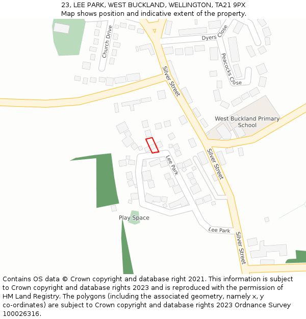 23, LEE PARK, WEST BUCKLAND, WELLINGTON, TA21 9PX: Location map and indicative extent of plot