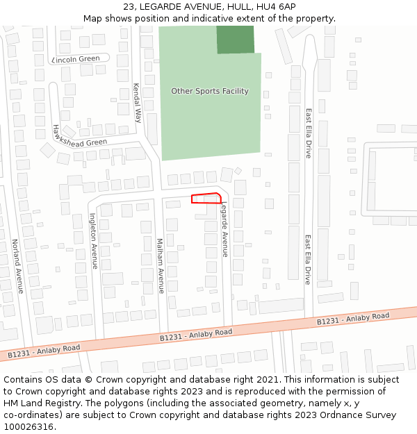23, LEGARDE AVENUE, HULL, HU4 6AP: Location map and indicative extent of plot