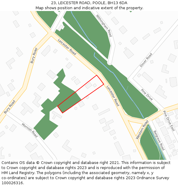 23, LEICESTER ROAD, POOLE, BH13 6DA: Location map and indicative extent of plot