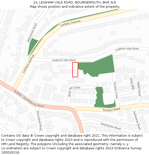 23, LEIGHAM VALE ROAD, BOURNEMOUTH, BH6 3LR: Location map and indicative extent of plot