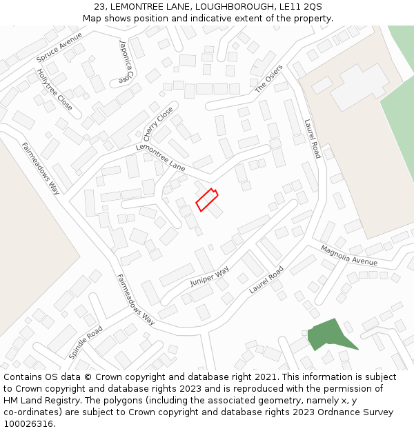 23, LEMONTREE LANE, LOUGHBOROUGH, LE11 2QS: Location map and indicative extent of plot