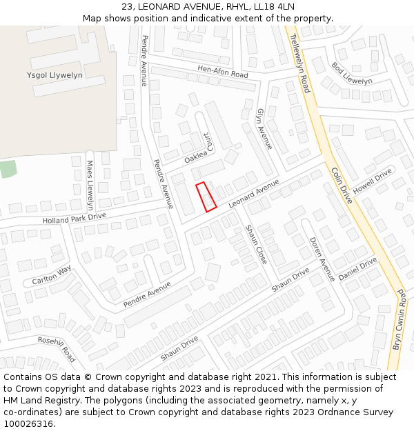 23, LEONARD AVENUE, RHYL, LL18 4LN: Location map and indicative extent of plot