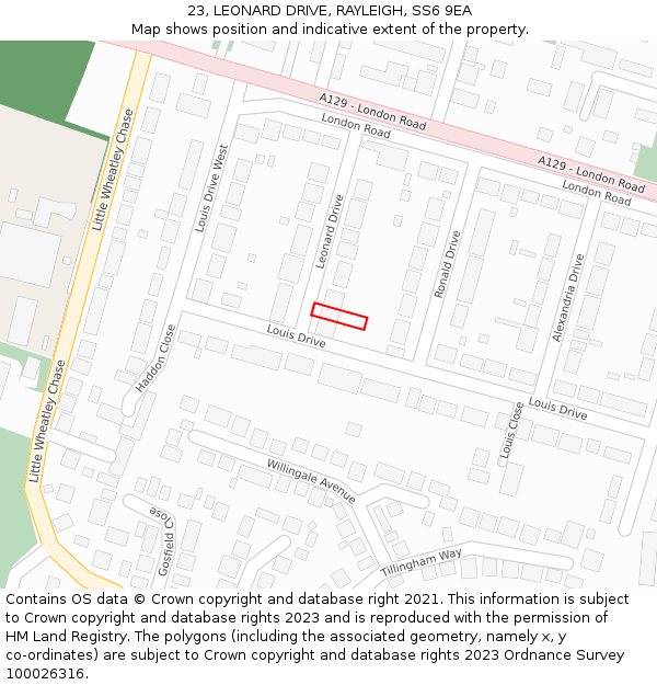 23, LEONARD DRIVE, RAYLEIGH, SS6 9EA: Location map and indicative extent of plot