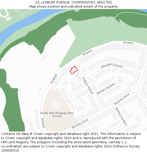 23, LESBURY AVENUE, CHOPPINGTON, NE62 5YD: Location map and indicative extent of plot