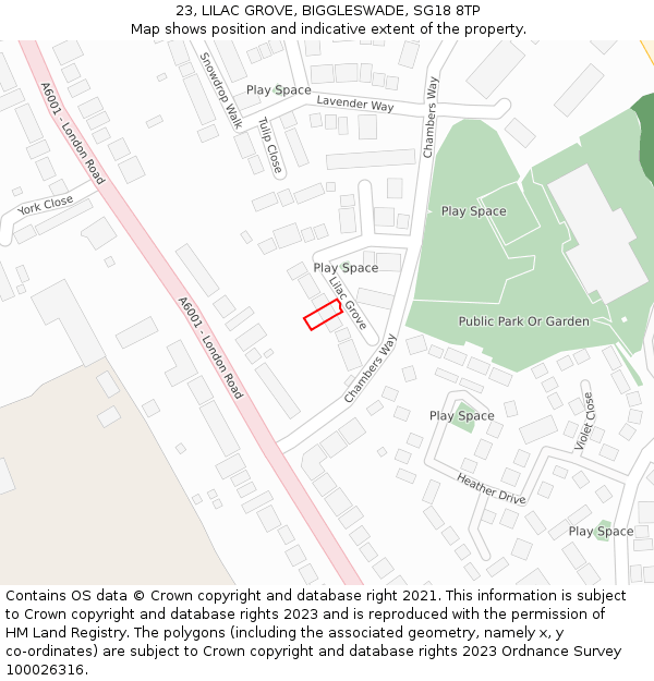 23, LILAC GROVE, BIGGLESWADE, SG18 8TP: Location map and indicative extent of plot