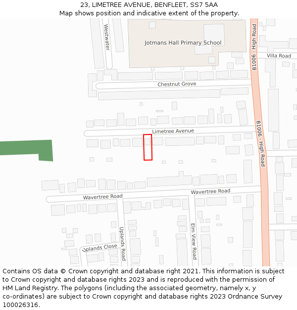 23, LIMETREE AVENUE, BENFLEET, SS7 5AA: Location map and indicative extent of plot