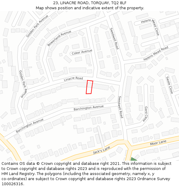 23, LINACRE ROAD, TORQUAY, TQ2 8LF: Location map and indicative extent of plot