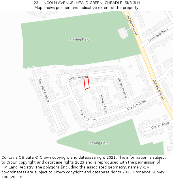 23, LINCOLN AVENUE, HEALD GREEN, CHEADLE, SK8 3LH: Location map and indicative extent of plot