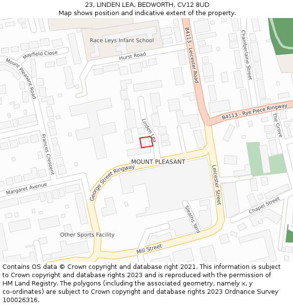 23, LINDEN LEA, BEDWORTH, CV12 8UD: Location map and indicative extent of plot