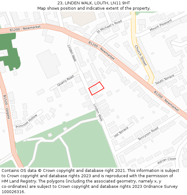 23, LINDEN WALK, LOUTH, LN11 9HT: Location map and indicative extent of plot