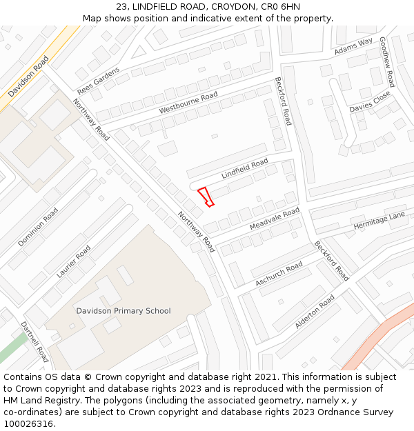 23, LINDFIELD ROAD, CROYDON, CR0 6HN: Location map and indicative extent of plot