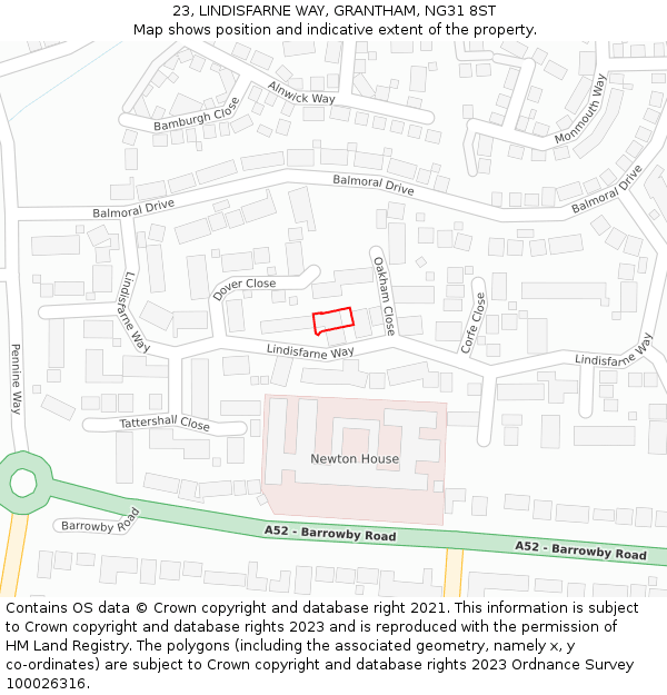 23, LINDISFARNE WAY, GRANTHAM, NG31 8ST: Location map and indicative extent of plot