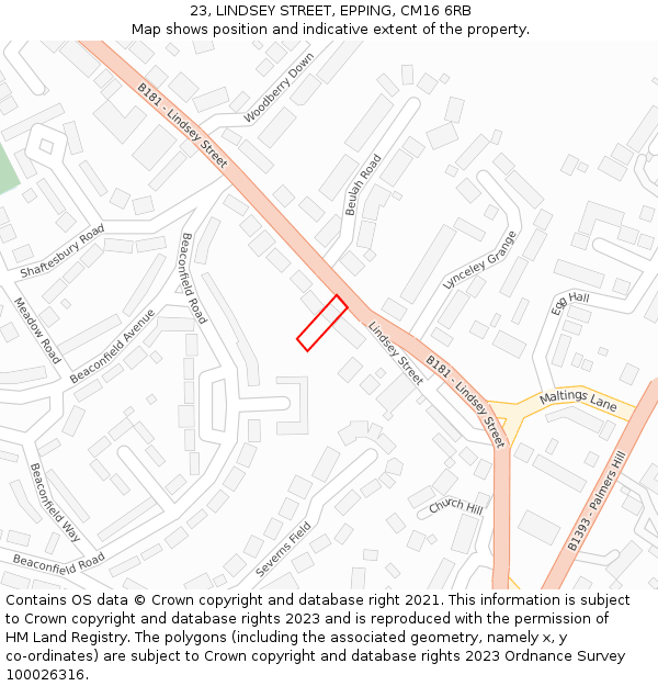 23, LINDSEY STREET, EPPING, CM16 6RB: Location map and indicative extent of plot