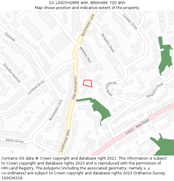 23, LINDTHORPE WAY, BRIXHAM, TQ5 8NY: Location map and indicative extent of plot