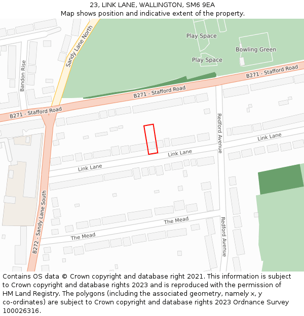23, LINK LANE, WALLINGTON, SM6 9EA: Location map and indicative extent of plot