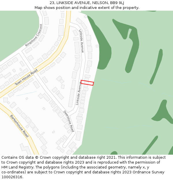 23, LINKSIDE AVENUE, NELSON, BB9 9LJ: Location map and indicative extent of plot