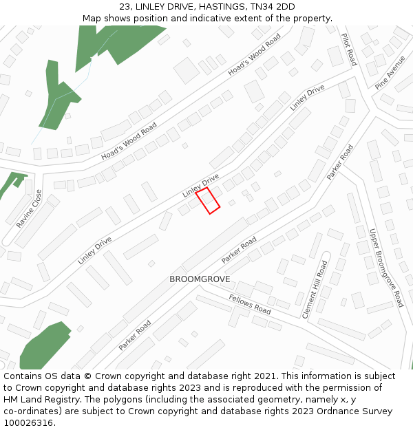 23, LINLEY DRIVE, HASTINGS, TN34 2DD: Location map and indicative extent of plot