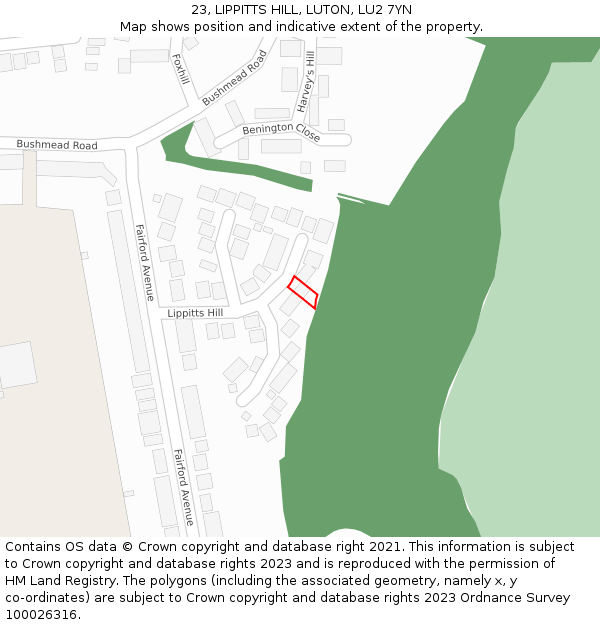 23, LIPPITTS HILL, LUTON, LU2 7YN: Location map and indicative extent of plot