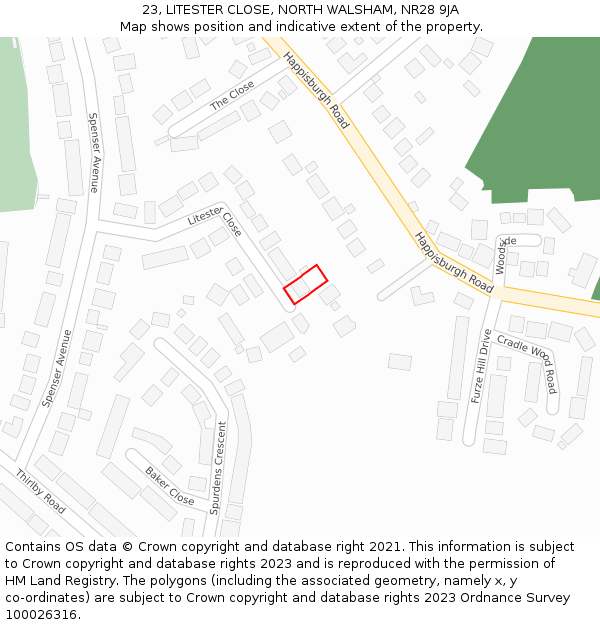 23, LITESTER CLOSE, NORTH WALSHAM, NR28 9JA: Location map and indicative extent of plot