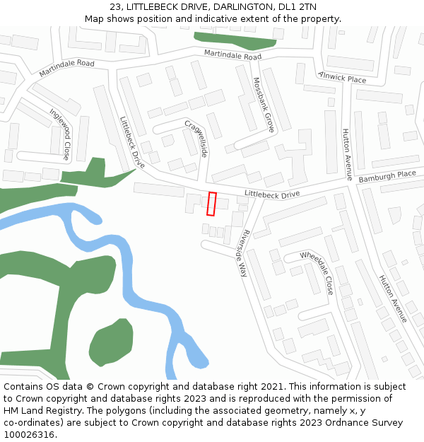 23, LITTLEBECK DRIVE, DARLINGTON, DL1 2TN: Location map and indicative extent of plot