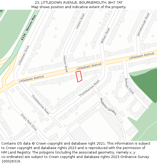 23, LITTLEDOWN AVENUE, BOURNEMOUTH, BH7 7AT: Location map and indicative extent of plot