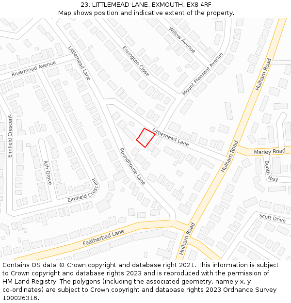 23, LITTLEMEAD LANE, EXMOUTH, EX8 4RF: Location map and indicative extent of plot