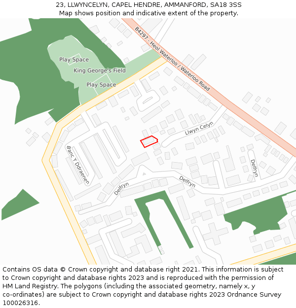 23, LLWYNCELYN, CAPEL HENDRE, AMMANFORD, SA18 3SS: Location map and indicative extent of plot