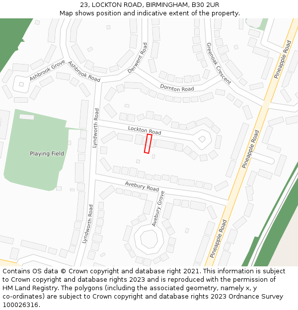23, LOCKTON ROAD, BIRMINGHAM, B30 2UR: Location map and indicative extent of plot