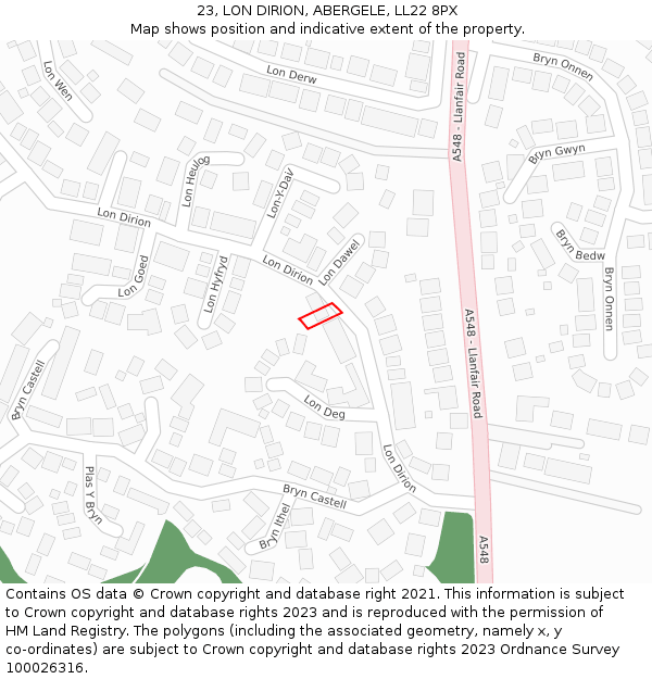 23, LON DIRION, ABERGELE, LL22 8PX: Location map and indicative extent of plot