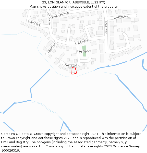 23, LON GLANFOR, ABERGELE, LL22 9YQ: Location map and indicative extent of plot