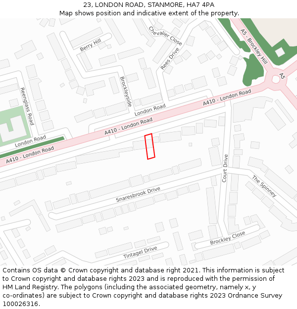 23, LONDON ROAD, STANMORE, HA7 4PA: Location map and indicative extent of plot