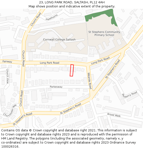 23, LONG PARK ROAD, SALTASH, PL12 4AH: Location map and indicative extent of plot