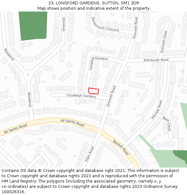 23, LONGFORD GARDENS, SUTTON, SM1 3DR: Location map and indicative extent of plot