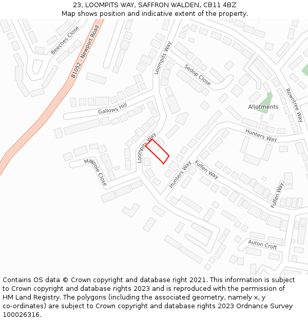 23, LOOMPITS WAY, SAFFRON WALDEN, CB11 4BZ: Location map and indicative extent of plot