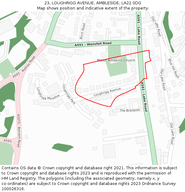 23, LOUGHRIGG AVENUE, AMBLESIDE, LA22 0DG: Location map and indicative extent of plot