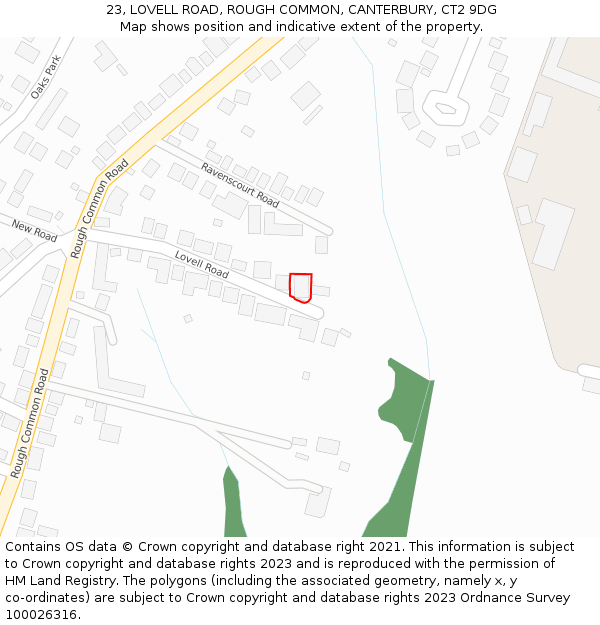 23, LOVELL ROAD, ROUGH COMMON, CANTERBURY, CT2 9DG: Location map and indicative extent of plot