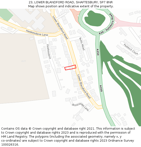 23, LOWER BLANDFORD ROAD, SHAFTESBURY, SP7 8NR: Location map and indicative extent of plot