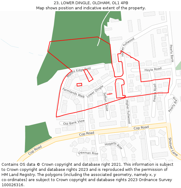 23, LOWER DINGLE, OLDHAM, OL1 4PB: Location map and indicative extent of plot