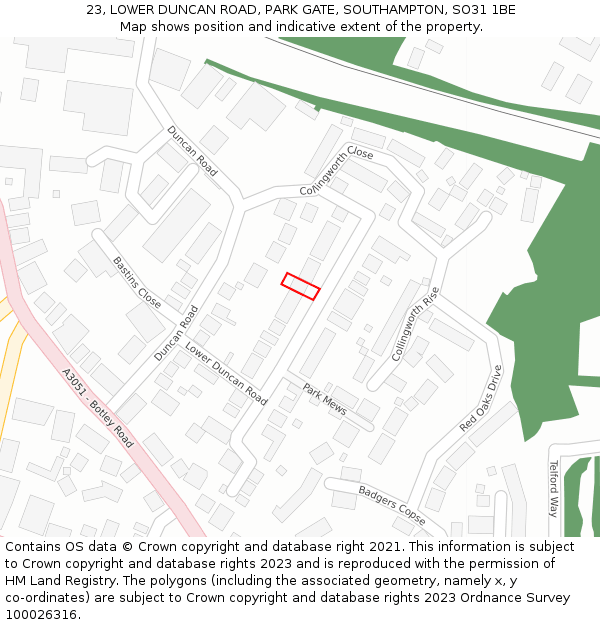 23, LOWER DUNCAN ROAD, PARK GATE, SOUTHAMPTON, SO31 1BE: Location map and indicative extent of plot