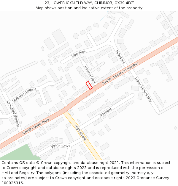 23, LOWER ICKNIELD WAY, CHINNOR, OX39 4DZ: Location map and indicative extent of plot