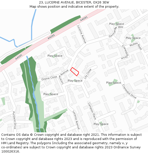 23, LUCERNE AVENUE, BICESTER, OX26 3EW: Location map and indicative extent of plot