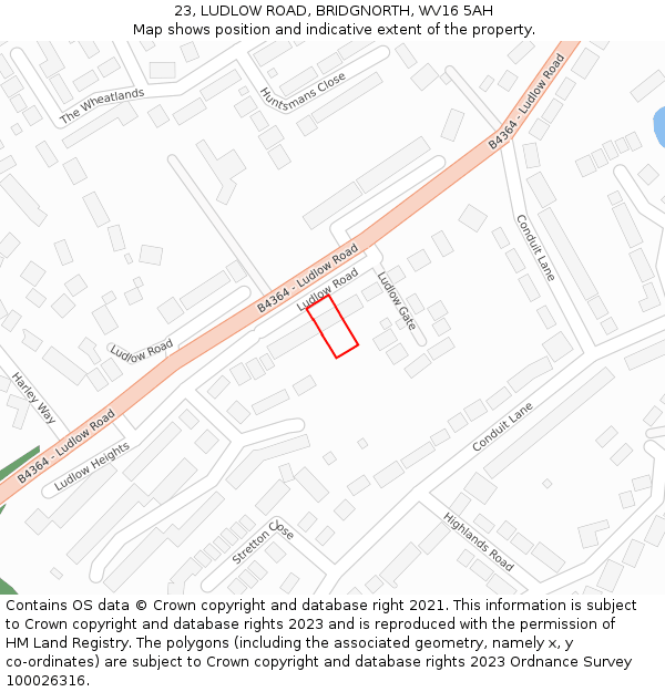 23, LUDLOW ROAD, BRIDGNORTH, WV16 5AH: Location map and indicative extent of plot