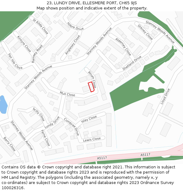 23, LUNDY DRIVE, ELLESMERE PORT, CH65 9JS: Location map and indicative extent of plot