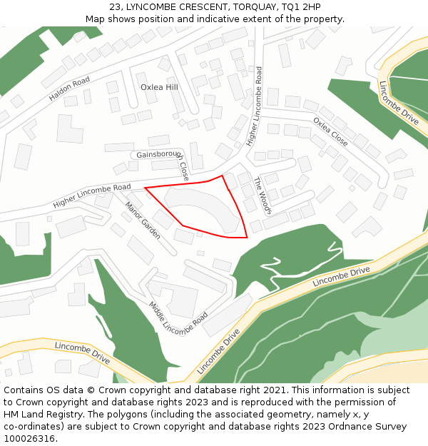 23, LYNCOMBE CRESCENT, TORQUAY, TQ1 2HP: Location map and indicative extent of plot