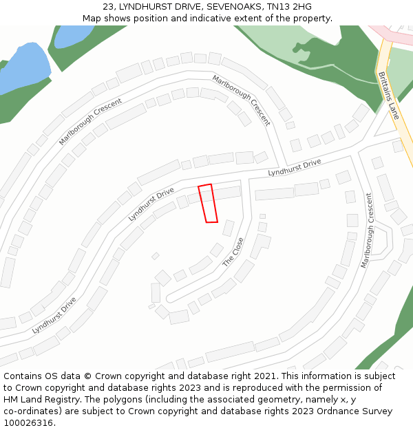 23, LYNDHURST DRIVE, SEVENOAKS, TN13 2HG: Location map and indicative extent of plot