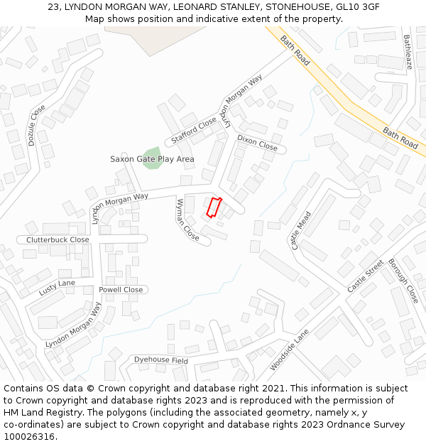 23, LYNDON MORGAN WAY, LEONARD STANLEY, STONEHOUSE, GL10 3GF: Location map and indicative extent of plot