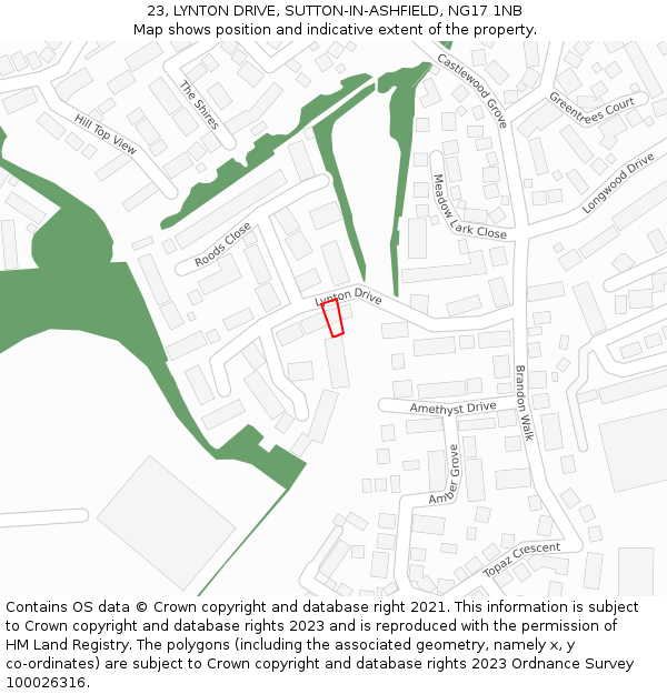 23, LYNTON DRIVE, SUTTON-IN-ASHFIELD, NG17 1NB: Location map and indicative extent of plot