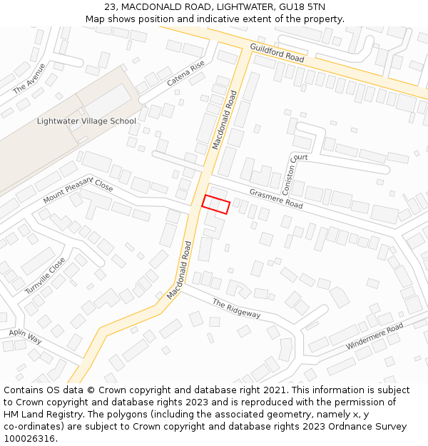 23, MACDONALD ROAD, LIGHTWATER, GU18 5TN: Location map and indicative extent of plot