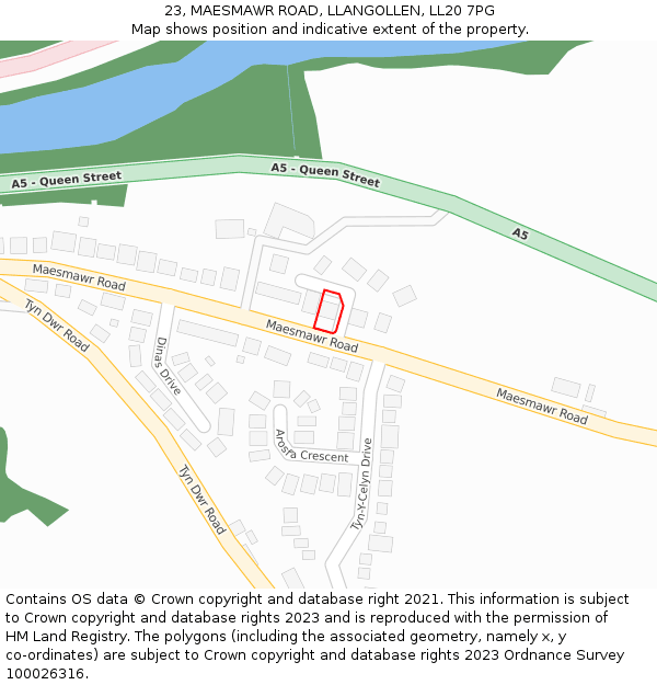 23, MAESMAWR ROAD, LLANGOLLEN, LL20 7PG: Location map and indicative extent of plot